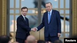 Švedska premijer Ulf Kristerson i turski predsednik Redžep Tajip Erdoan u Predsedničkoj palati u Ankari, 8. novembar 2022.