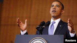 U.S. President Barack Obama speaks to students at the University of Indonesia in Jakarta.
