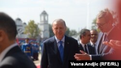 Turski predsednik Redžep Taip Erdoan sa predsednikom Srbije Aleksandrom Vučićem u Beogradu, 7. septembra 2022.