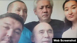 Подключенные к онлайн-заседанию из СИЗО активисты Диана Баймагамбетова, Асхат Жексебаев (в верхнем ряду в центре), Абай Бегимбетов (слева в верхнем ряду), Кайрат Клышев (слева в нижнем ряду) и Ноян Рахимжанов