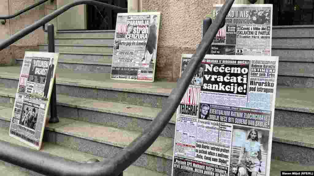 Naslovnice Dnevnog telegrafa čiji je Slavko Ćuruvija bio urednik,&nbsp;5. februara 2024.