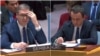 Predsednik Srbije Aleksandar Vučić i premijer Kosova Aljbin Kurti na sednici Saveta bezbednosti UN o Kosovu, 8. februara 2024. 
