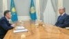 Kazakh President Qasym-Zhomart Toqaev (right) spoke to the state-run Egemen Qazaqstan newspaper.
