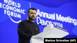 Zelenski se obraća na Svjetskom ekonomskom forumu u Davosu, 16. januar 2024.
