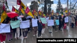 Supporters of the Hazara Democratic Party, Pashtunkhwa National Awami Party, National Democratic Movement, and the Awami National Party protest rigging in the election in Quetta, Pakistan, on February 28.