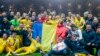 Jucătorii și echipa tehnică a naționalei de fotbal a României, după victoria cu 2-1 în fața Israelului, pe Pancho Arena din Ungaria, meci care le-a adus tricolorilor calificarea la Euro 2024. 