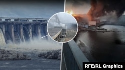 Фотоколаж: ДніпроГЕС після атаки Росії 22 березня 2024 року