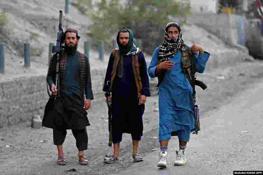 Armed Taliban security personal stand guard near the historic border crossing on September 6 after travel was suspended. Pakistan was one of only three countries to grant formal recognition to the previous Taliban government of 1996–2001. This time, Pakistan, like all other countries, has withheld recognition.