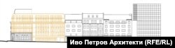 В идейния проект на „Иво Петров Архитекти“ се предвижда сградата на кафенето да бъде надстроена с четири етажа, а празното пространство до нея на ул. „Аксаков“ да се запълни от пететажна сграда.
