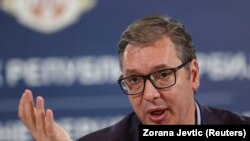 Predsednik Srbije Aleksandar Vučić tokom konferencije za novinare u Beogradu, 24. septembra 2023.