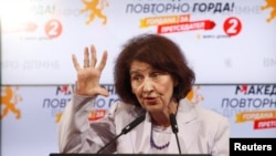 Kandidatkinja VMRO-DPMNE Gordana Siljanovska-Davkova posle objave prvih rezultata prvog kruga predsedničkih izbora