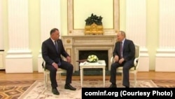 მოსკოვი. ოკუპირებული სამხრეთ ოსეთის დე ფაქტო პრეზიდენტი ალან გაგლოევი, რუსეთის პრეზიდენტი ვლადიმირ პუტინი 