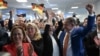 Lideri krajnje desničarske Alternative za Nemačku (AfD), levo Alis Vajdel (Alice Weidel) i desno Tino Chrupalla (Tino Hrupala) slave u sedištu stranke nakon objavljivanja izlaznih anketa, 9. juna 2024.