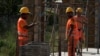 Bihac, Bosnia and Herzegovina -- Foreign workers on a construction site in the north of Bosnia