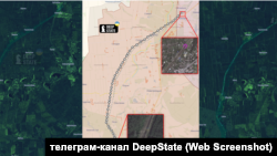 На супутникових знімках Sentinel-1 чітко видно ланцюг із вагонів. Ілюстрація: графіка DeepState з використанням супутникових зображень, датованими 10 травня 2023 року та 6 лютого 2024-го