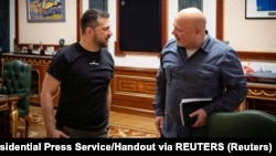 Президент України Володимир Зеленський і прокурор Міжнародного кримінального суду (МКС) Карім Хан, архівне фото