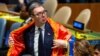 Predsednik Srbije Aleksandar Vučić tokom sednice Generalne skupštine Ujedinjenih nacija na kojoj je usvojena Rezolucija o genocidu u Srebrenici, Njujork, 23. maja 2024.