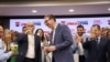 Premijer Srbije Miloš Vučević i predsednik Srbije Aleksandar Vučić proslavljaju pobedu koalicije okupljene oko naprednjaka u skoro svim gradovima i opštinama na lokalnim izborima, 2. jun 2024.