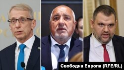 От ляво надясно: Николай Денков, Бойко Борисов, Делян Пеевски. Колаж.