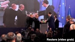 Predsednici Srbije, Bugarske i Azerbejdžana Aleksandar Vučić, Rumen Radev i Ilham Alijev puštaju u probni rad novi gasni interkonektor Srbija-Bugarska, Niš, 10. decembra 2023.
