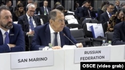 Serghei Lavrov, vorbind la reuniunea OSCE de la Skopje, 30 noiembrie 2023. 