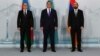 Azerbaijani Foreign Minister Jeyhun Bayramov (left), Kazakh Foreign Minister Murat Nurtleu (center), and Armenian Foreign Minister Ararat Mirzoyan in Almaty on May 10.