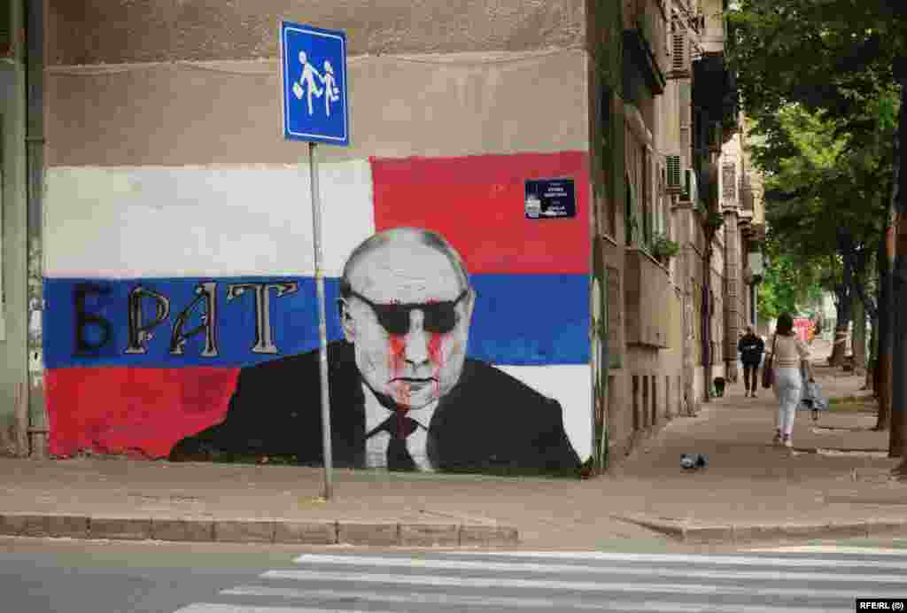 Ovaj mural ruskog predsjednika Vladimira Putina pojavio se na Zelenom vijencu u Beogradu početkom marta, a kasnije je prekriven crvenom bojom i naočarima za sunce. Političko umjetničko djelo je jedan od nekoliko primjera pojavljivanja proruskih grafita, a zatim manipulisanja u Beogradu usred invazije na Ukrajinu. 
