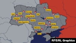 10-октябрда Орусиянын ракета чабуулуна алынган шаарлар. Украина. Октябрь, 2022-жыл.