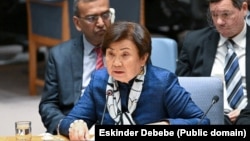 БУУнун баш катчысынын Ооганстан боюнча атайын өкүлү Роза Отунбаева БУУнун Коопсуздук кеңешинде, 20-декбарь, 2022-жыл. 