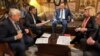 Уповноважений Верховної Ради України з прав людини Дмитро Лубінець (другий зліва) під час переговорів із російським омбудсменом Тетяною Москальковою. Анкара, Туреччина, 12 січня 2023 року 