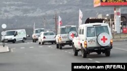 Nagorno-Karabakh - A convoy of Red Cross vehicles is seen outside Stepanakert, January 4, 2023.