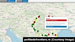 Harta timpilor de așteptare indică pentru ieșirea camioanelor prin vama Isaccea 600 de minute. Este contorizat doar timpul din perimetrul vămii.