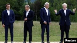 ԱՄՆ, Մեծ Բրիտանիայի, Ֆրանսիայի և Գերմանիայի ղեկավարները Մեծ յոթնյակի գագաթնաժողովի ժամանակ, 26-ը հունիսի, 2022թ.