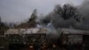 UKRAINE -- Smoke rise from an air defense base in the aftermath of an apparent Russian strike in Mariupol, February 24, 2022. 