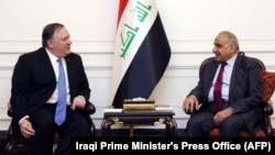 Iraqi Prime Minister Adel Abdul Mahdi (right) meets with U.S. Secretary of State Mike Pompeo in the capital, Baghdad, on May 9.