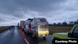 Դեպի Ղազախստանի հետ սահմանային անցակետ տանող ավտոճանապարհը, Վոլգայի շրջան, Ռուսաստան