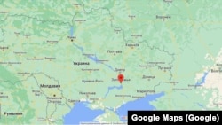 Украинанын картасы. Запорожье облусунунун борбору – Запорожье шаары кызыл чекит менен белгиленип турат. Иллюстрациялык сүрөт.