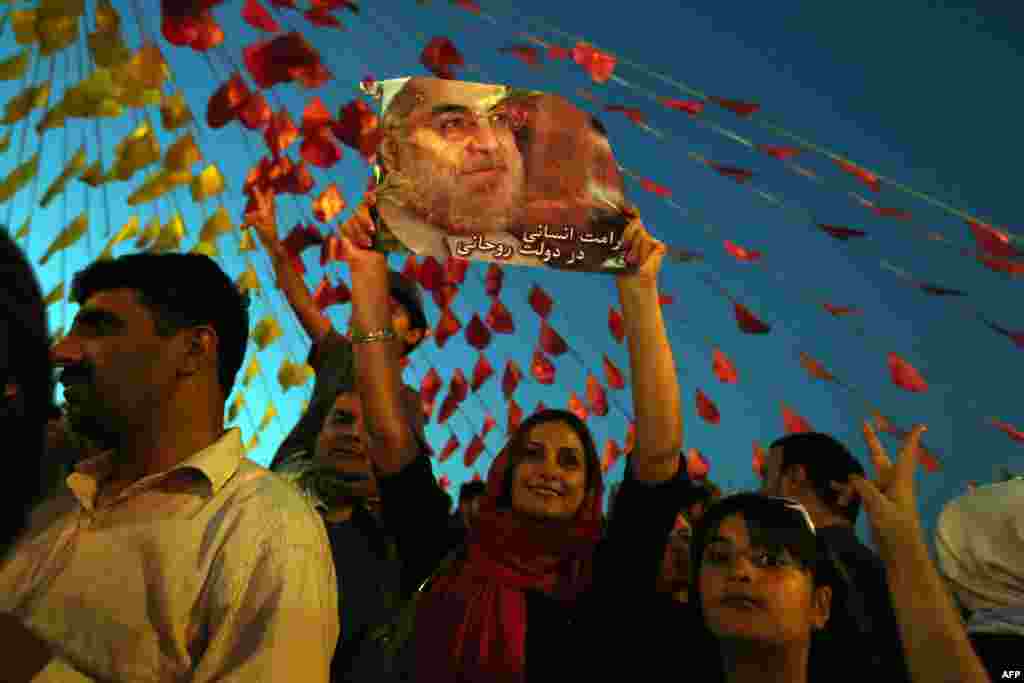 Rohani supporters turned out at Vanak Square in northern Tehran soon after the announcement of Rohani's victory on June 15.