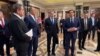 Держсекретар США Марко Рубіо, міністр закордонних справ Росії Сергій Лавров, радник президента Росії Володимира Путіна з питань зовнішньої політики Юрій Ушаков і члени делегацій беруть участь у переговорах в Ер-Ріяді, Саудівська Аравія, 18 лютого 2025 року