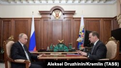 Президент Росії Володимир Путін і прем'єр-міністр Росії Дмитро Медведєв, Москва, 21 грудня 2018 року