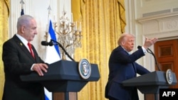 АКШнын президенти Дональд Трамп, Израилдин премьер-министри Биньямин Нетаньяху Вашингтондо маалымат жыйын өткөрүп жатышат. 2025-жылдын 4-февралы 