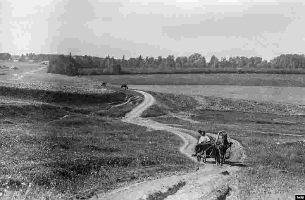 Put do Jasnaje Poljane, Tolstojevog doma na selu južno od Moskve, fotografisano 1909. godine.