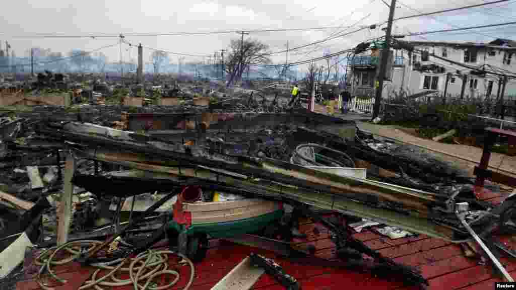 Homes devastated by fire and the effects of Hurricane Sandy in the Breezy Point section of Queens, New York