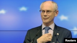 European Council President Herman Van Rompuy holds a news conference after the informal EU leaders summit in Brussels on May 23-24.