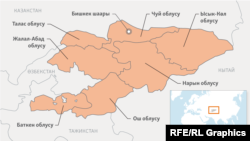 Кыргызстандын облустарынын картасы. Иллюстрациялык сүрөт.