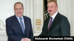 Բաքու -- Ռուսաստանի արտգործնախարար Սերգեյ Լավրովն ու Ադրբեջանի նախագահ Իլհամ Ալիևը հանդիպում են Բաքվում, 13-ը դեկտեմբերի, 2018թ․ 