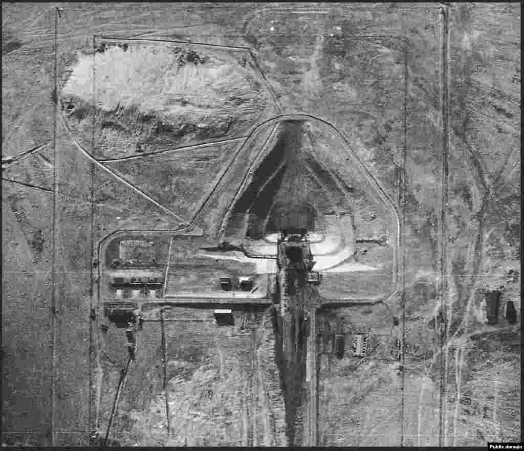 A U.S. spy-plane photo of a launchpad at the Baikonur Cosmodrome that was shot in 1957, two years after the secret site -- initially built to test long-range missiles -- became the place from which the U.S.S.R. battled the United States for dominance in the space race.