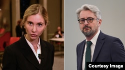 Tina Bokuceava (stânga) de la Mișcarea Națională Unită și Nika Gvaramia de la Coaliția pentru Schimbare au anunțat că blocurile lor de opoziție părăsesc parlamentul georgian.