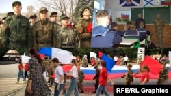 Милитаризация украинских детей на оккупированных Россией территориях. Коллаж