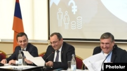 Armenia - Ishkhan Saghatelian (L) and other leaders of the Armenian Revolutionary Federation at a seminar in Yerevan, March 7, 2020.